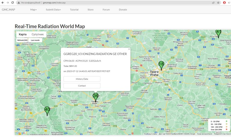 Our modules Radioactive particle detector GGreg20 on the GMCmap service ...