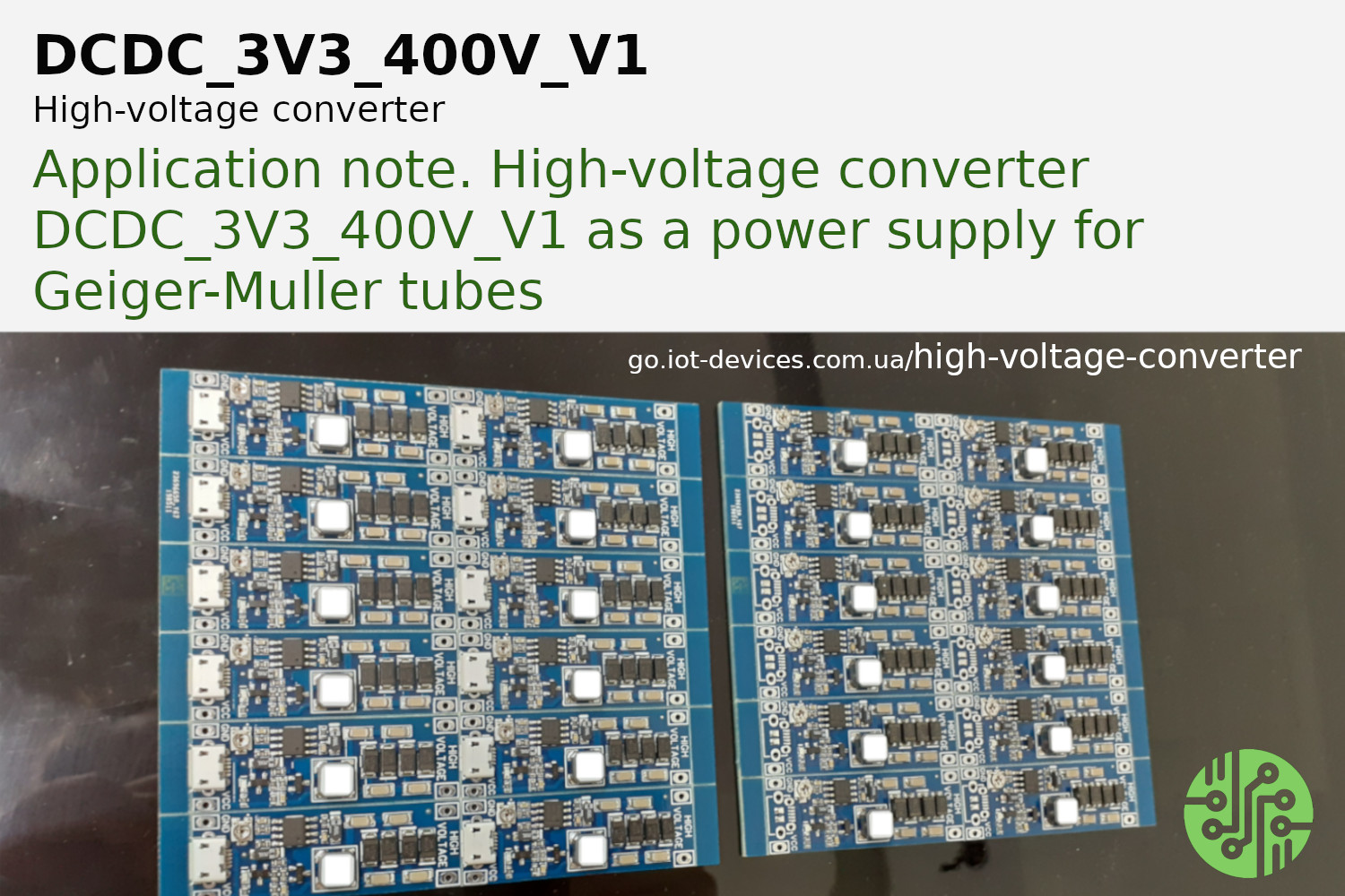 Read more about the article Application note on the use of the high-voltage converter DCDC_3V3_400V_V1 as a power supply for the Geiger-Muller tube