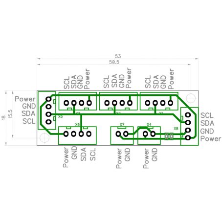i2chub_v1 pcb size and ports description